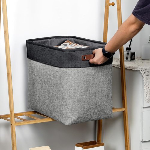 DULLEMELO Extra Large Storage Baskets - Fabric Organizing Bins for Toys & Books | Black & Grey, 2-Pack
