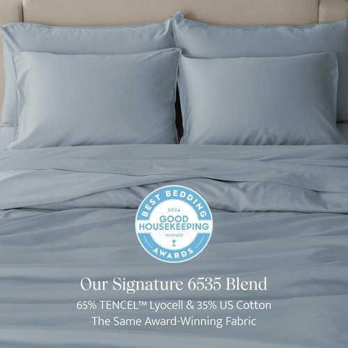 Double Stitch Cotton Tencel Duvet Cover - Queen Size Comforter Cover, Luxury & Soft Eucalyptus Lyocell Bedding Set for Hot Sleepers, Cooling & Breathable, Button Closure, Sterling Blue, 90"x90"
