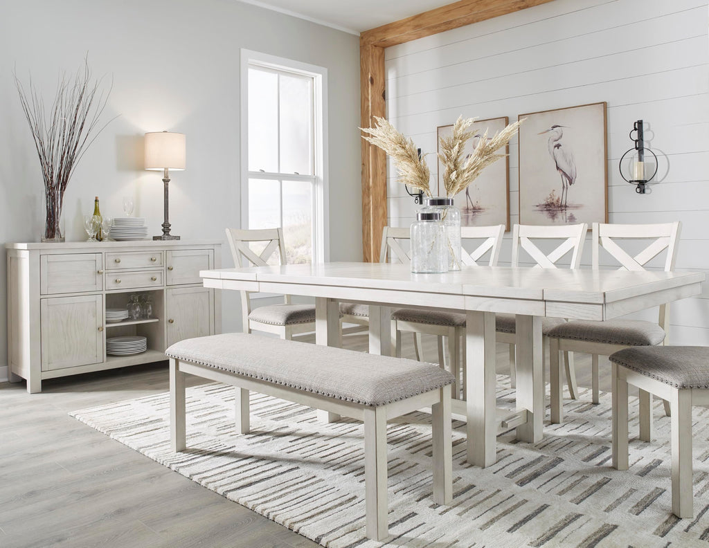 Signature Design by Ashley Robbinsdale Large Upholstered 48" W Dining Bench, Light Gray & White
