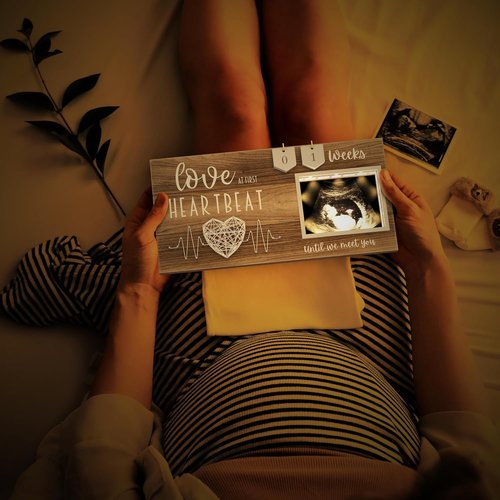 LED Illuminated Baby Sonogram Picture Frame - Countdown Weeks Feature | 4"x3" Ultrasound Photo Keepsake for Pregnancy Announcements & Baby Showers