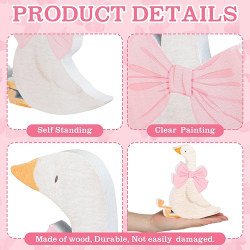 Lineshading 3 Pcs Silly Goose Birthday Party Decoration Pink Bow Wooden Silly Goose Baby Shower Decor Funny Table Centerpiece Gift for Party Favor Desk Tiered Tray, 5.9/4.7/3.9 Inch