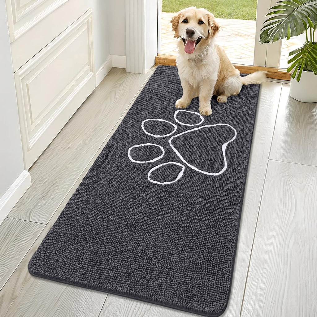 OLANLY Dog Door Mat - Absorbent Non-Slip Mud Mat for Paws | 70x32 Dark Grey Chenille Design