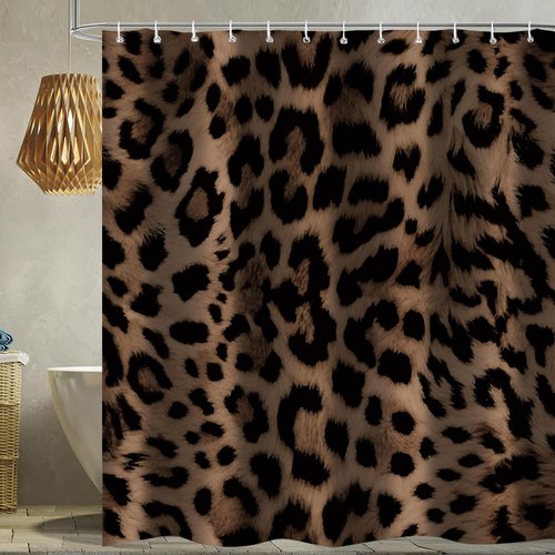 Emwnodti Sexy Leopard Print Shower Curtain，Wild Animal Cheetah Print Brown Black Fur Bathroom Accessory Set，Polyester Fabric Waterproof Bath Curtain 72x72 Inch with 12 Hooks