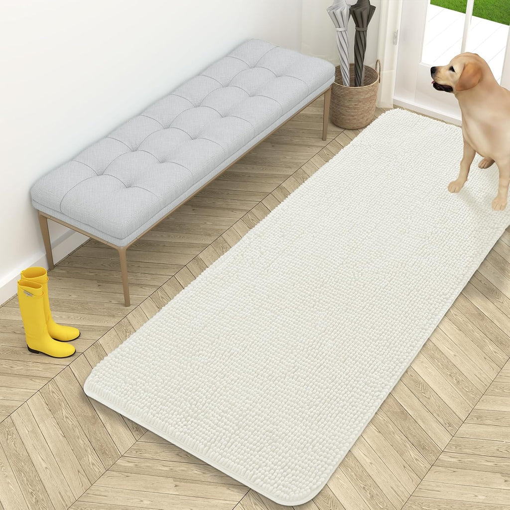 OLANLY Dog Door Mat - Absorbent Non-Slip Chenille for Muddy Paws | 59x24 Inches, Quick Dry Ivory