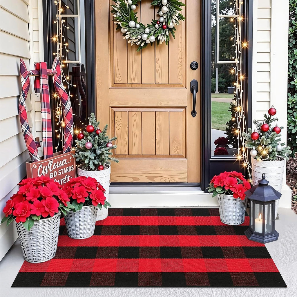 OLANLY Buffalo Plaid Rug - Washable Red and Black Checkered Doormat | 2'4" x 3'7" for Indoor/Outdoor Use