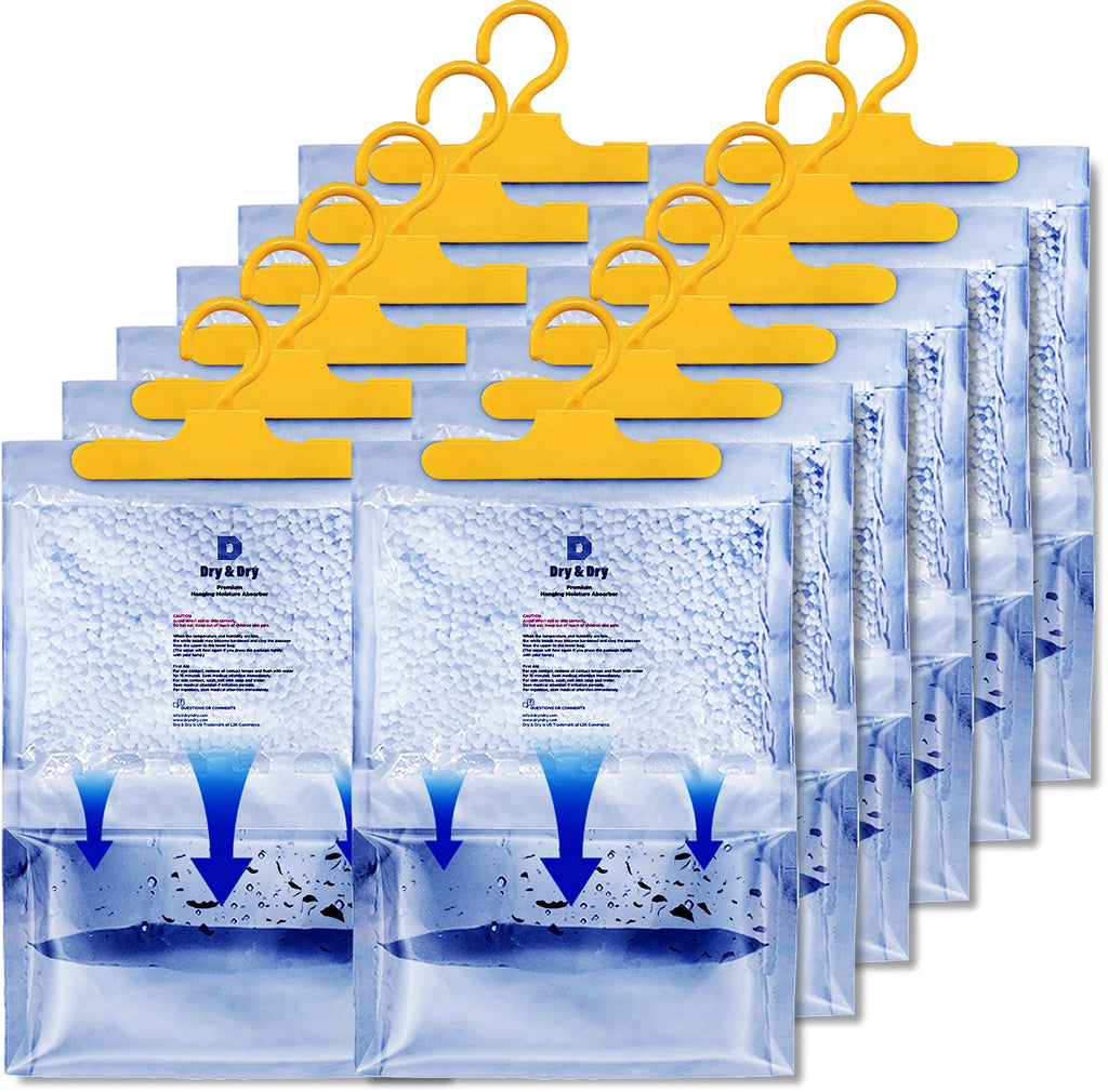 Dry & Dry Premium Moisture Absorbers Dehumidifiers for Home, Basement, Bedroom, Small Dehumidifiers - Blue & White (Pack of 12) 14 ounce