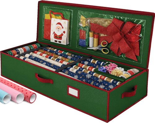 Christmas Wrapping Paper Organizer - Fits Up to 24 Rolls | Storage Bag with Straps & Pockets (Green)