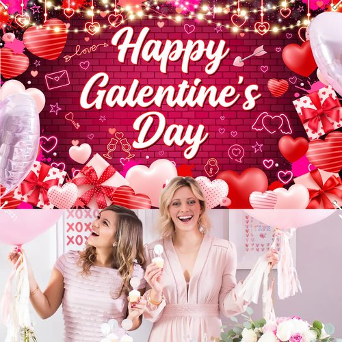 Avezano Galentines Day Decorations Happy Galentines Day Banner Backdrop 6x3.6 ft Love Heart 13 February Party Decor for Girls