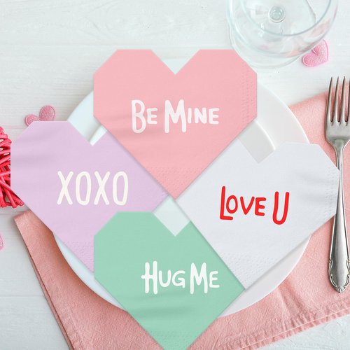100 pcs Valentines Heart Shaped Napkins, Valentine's Day Cocktail Party Supplies, Heart Napkins for Kids Classroom Decor