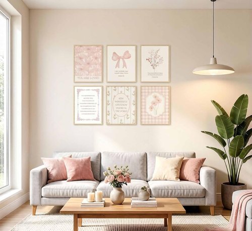 CBLIORUD Pink Christian Flower Canvas Wall Art - 6Pcs Bible Verse Decor for Bedroom & Nursery