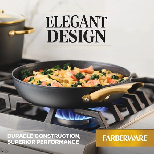 Farberware Forged Induction Ceramic Nonstick Frying Pan - 12.25 Inch, Dishwasher Safe, Black & Gold
