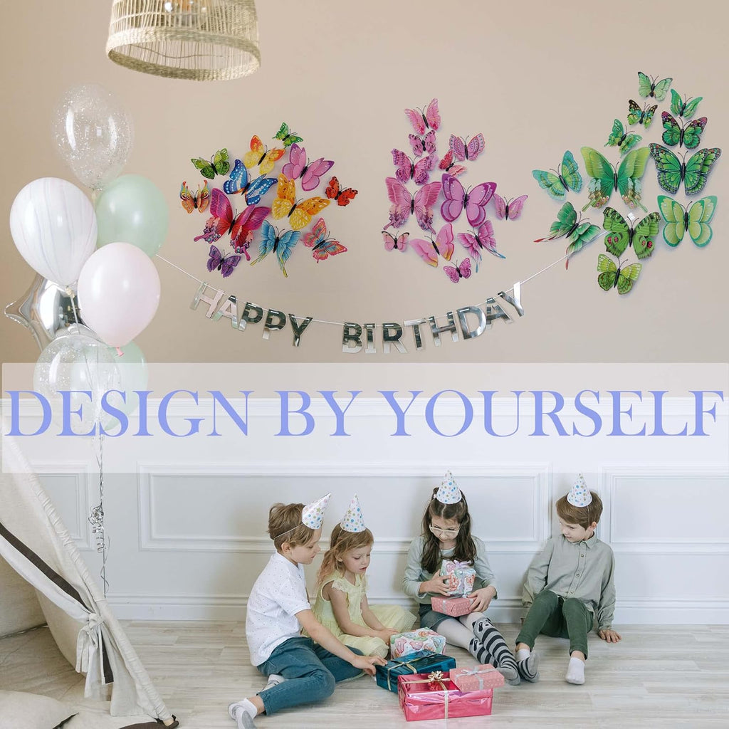 OPSEAM 3D Butterfly Wall Decor - 48 PCS Pink Butterfly Stickers with Magnets for Party Decorations