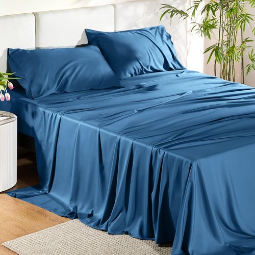 Bedsure King Size Cooling Sheets Set - Breathable Rayon from Bamboo, Soft & Luxurious Teal, Deep Pocket Up to 16 Inches