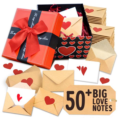 50+ Mini Love Notes with Envelopes, Blank Note Cards Set in Gift Box, DIY Valentine Cards, Mothers Day Gifts For Wife, Valentines Day Gifts for Him, Her, Boyfriend, Girlfriend, Wife, Husband, Love Notes for Birthday, Anniversary