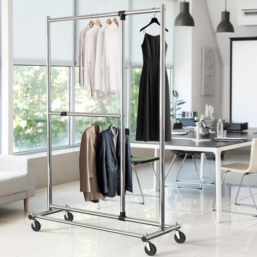 Simple Houseware Dual Bar Adjustable Garment Rack, Chrome, 72-inch Height
