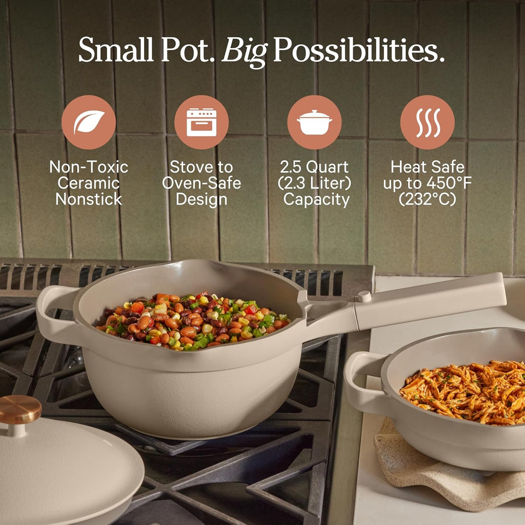 Our Place Mini Perfect Pot - 2.5 Qt Ceramic Cookware with Lid & Spatula | Patented 8-in-1, PFAS-Free, Induction & Oven-Safe up to 450°F