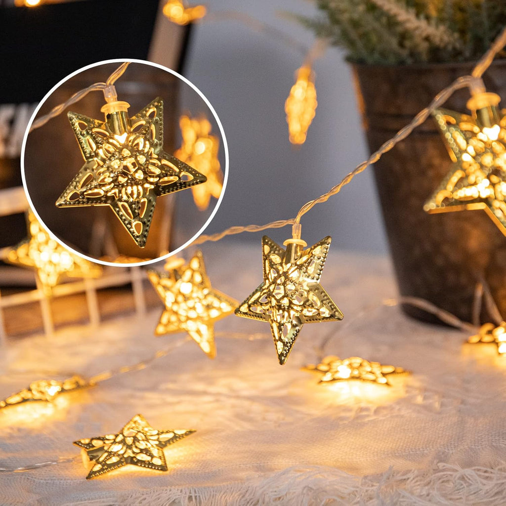 Vigdur 10Ft Star String Lights - 20 LED Battery Operated Fairy Lights with Timer | Perfect for Ramadan & Eid Decor