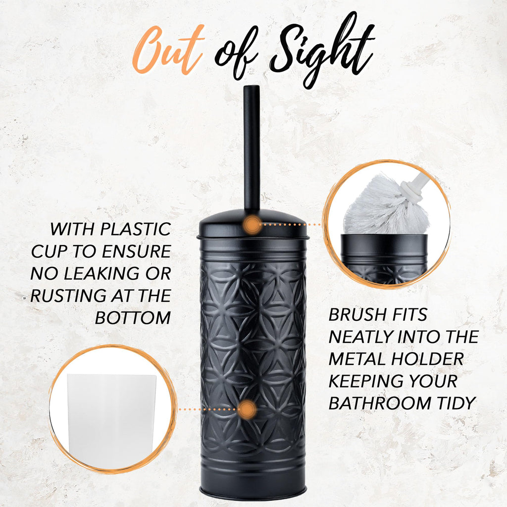 Autumn Alley Handcrafted Black Farmhouse Bathroom Trash Can and Toilet Bowl Brush with Holder Set - Metal Black Bathroom Accessories Set for Classic Bathroom Décor