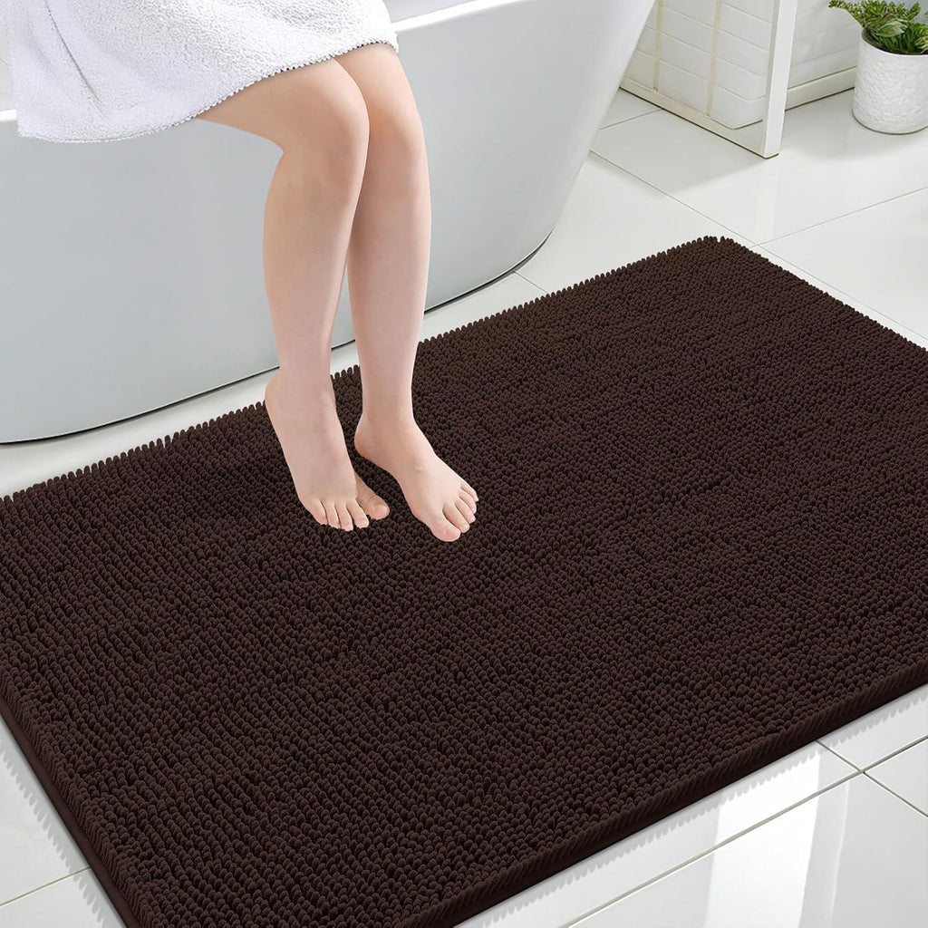 OLANLY Bathroom Rugs - Extra Soft Absorbent Chenille Bath Mats | Quick Dry, Machine Washable, 44x32, Brown
