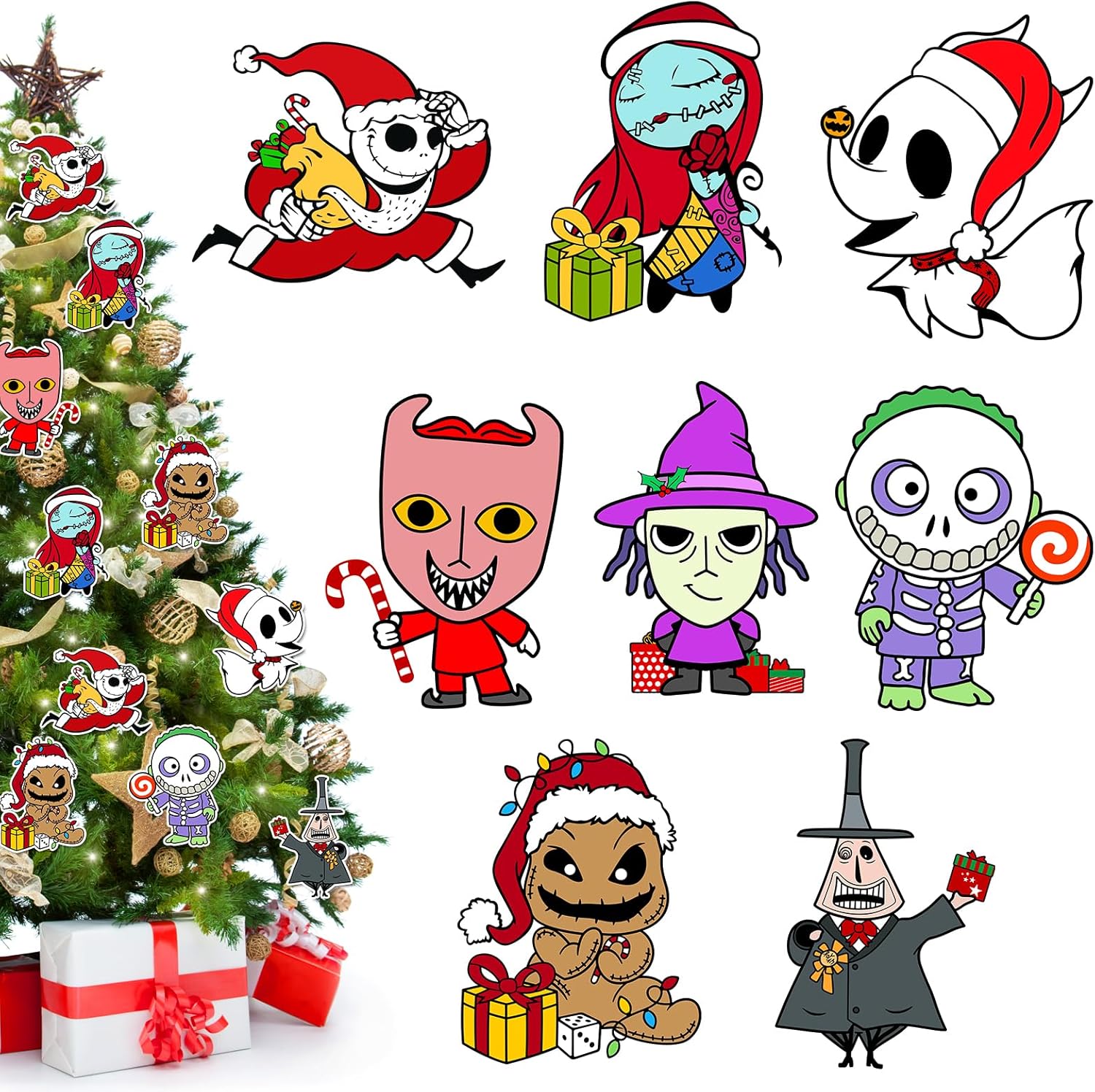Tivee Christmas Tree Ornaments - 16PCS Jack and Sally Hanging Decorations | Nightmare Before Christmas