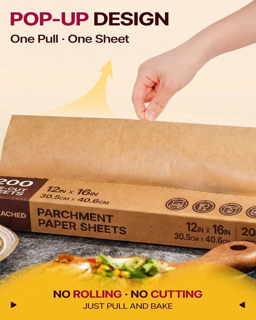 Katbite Parchment Paper Sheets - 200 PCS Precut Unbleached Baking Paper, 12x16 Inches, Heavy Duty & Non-Stick