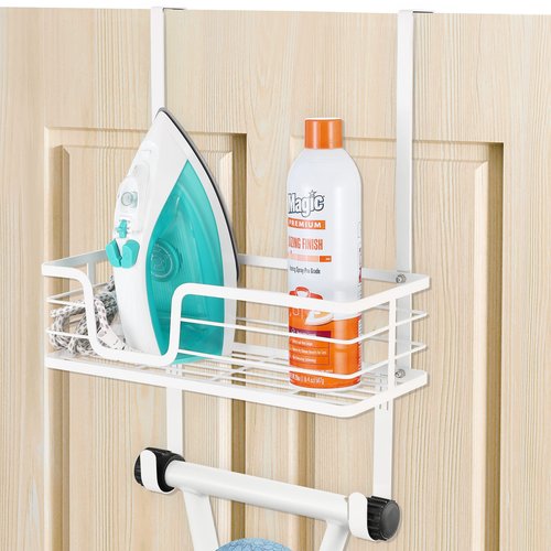 KES Ironing Board Hanger, Over The Door Ironing Board Holder, T-Leg Ironing Board Door Hanger for 1 3/4" Door, Metal Iron Holder White, HIR500B-WH
