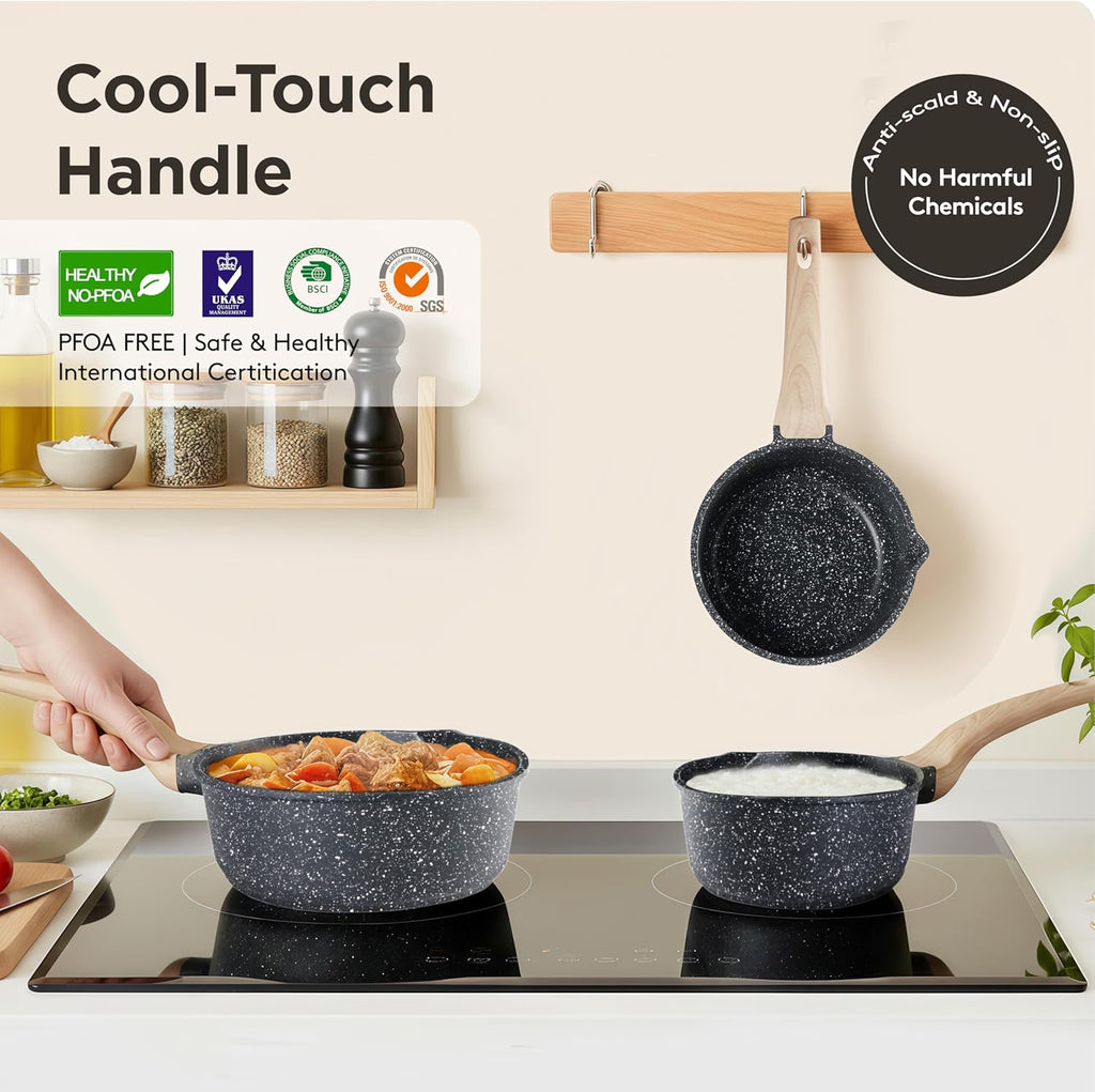 Skiennix Non-Stick Sauce Pan - Lightweight 1.5Qt Cooking Pot with Glass Lid | Induction Compatible