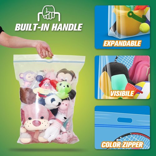 HIBAG Jumbo Storage Bags - 25 Gallon Resealable Clear Bags with Handle | Extra Large Heavy Duty for Travel & Moving - Pack of 5