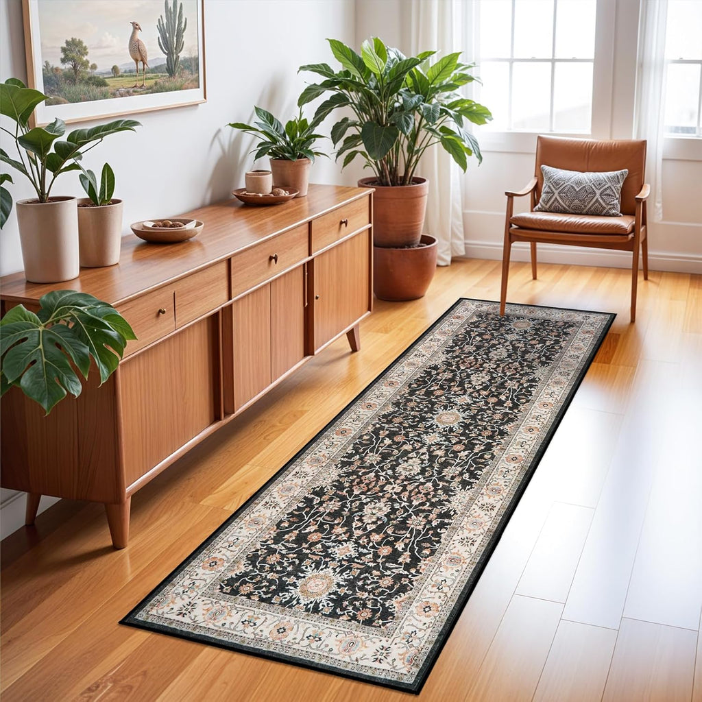 TOPRUUG Washable Runner Rug - Non-Slip, Stain-Resistant 2x6 Hallway Carpet | Soft, Durable Black Mat for Home