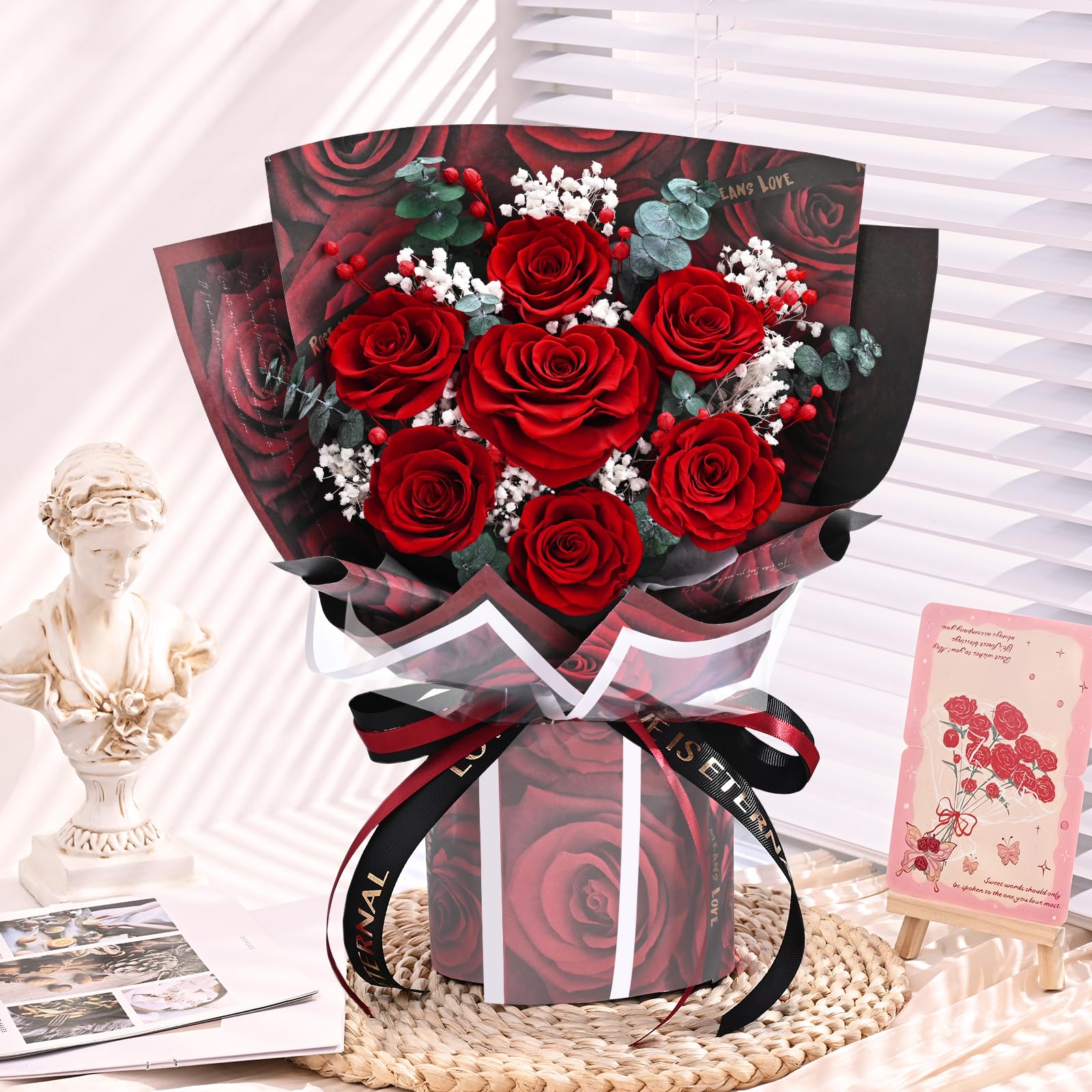 Forever Rose Flowers for Delivery Mothers Day Gifts, 7-Piece Red Preserved Roses Flowers Bouquet with Vase Gift Box, Long-Lasting Flower Bouquet for Mom Her Women Wife Girlfriend Mothers Day