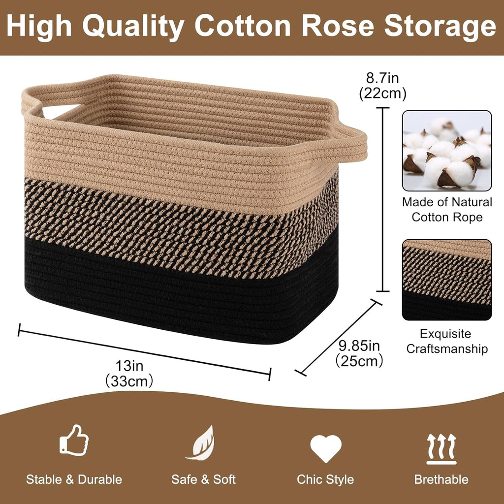 OIASKET Storage Basket - Woven Organizing Bins for Toys, Books & Nursery | Pack of 3 (Black & Brown, 13"x9.85"x8.7")