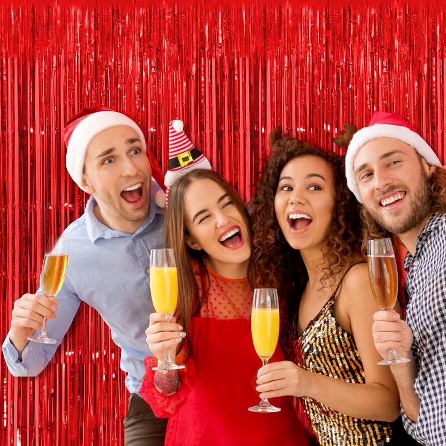 Red Foil Fringe Curtains by [Brand Name] - 3 Pack Metallic Streamers for Photo Booth & Party Decor | 3.28 x 8.2 Ft