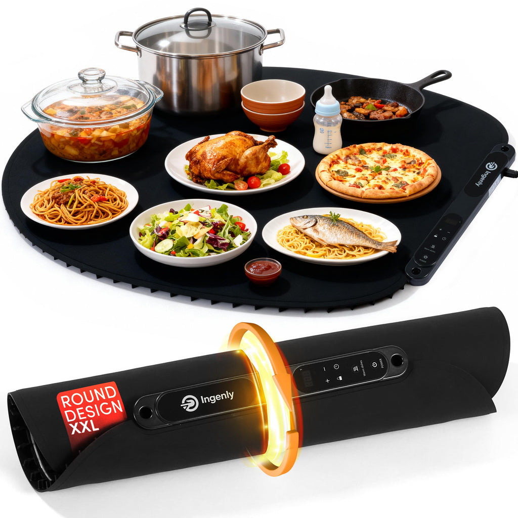 Round XXL Warming Mat for Food - Black Color Food Warming Mat - Perfect Food Warmers for Parties Buffet - Foldable Food Warmer to Keep Food Warm for Party, Catering, Buffet, Fiesta, Family Meal