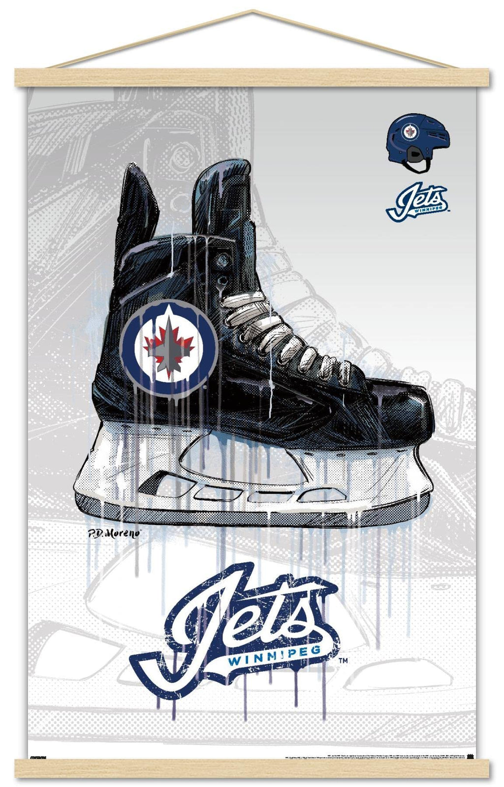 Trends International NHL Winnipeg Jets - Drip Skate 21 Wall Poster, 22.375" x 34", Premium Print and Beechwood Hanger Bundle