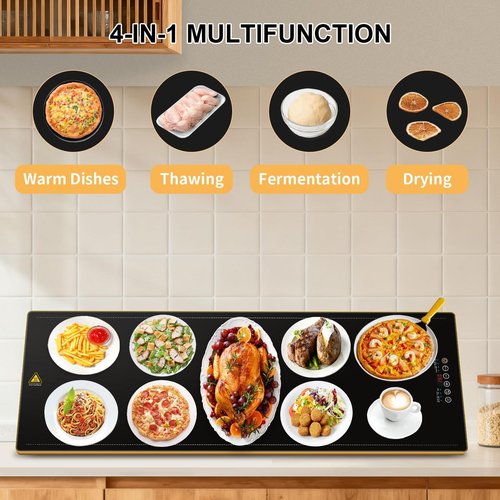 Electric Warming Tray 39" x 14", Glass Warming Trays for Buffets Party with 9-Level Temperature and 24H Timer, Food Warmer Chafing Dishes for Buffet, 8S Full Surface Heating Mat for Party Gathering
