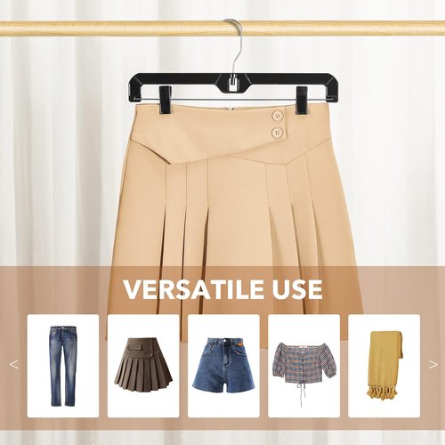 HOUSE DAY Black Pants Hangers - 12 Pack Plastic Clip Hangers with 360° Swivel Hook | 14 Inch for Skirts & Jeans