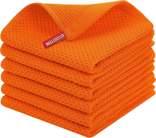 Homaxy 100% Cotton Dish Cloths - Ultra Soft, Absorbent & Quick Drying | 12x12 Inches, 6-Pack, Orange
