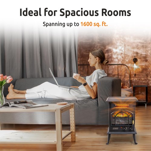 EZ-Heat Electric Fireplace Space Heater with Flame Effect, Adjustable Thermostat, Dual Heat Settings, and Overheat Protection, MT1288