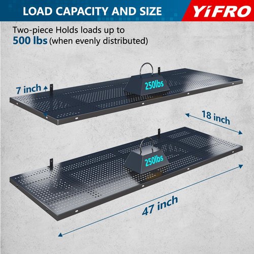 Heavy Duty Garage Wall Shelving by 2-Pack | 1.5x4ft, 500 lbs Load Capacity, Wall Mounted Storage Rack - Black