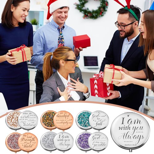 Thyle 12 Pcs Christian Compact Mirror Gifts for Women Bible Study Group Gift Verse Bulk Hand Makeup Compact Purse Religious Baptism for Easter Thank You Valentine's Day(Style 1,Colorful)
