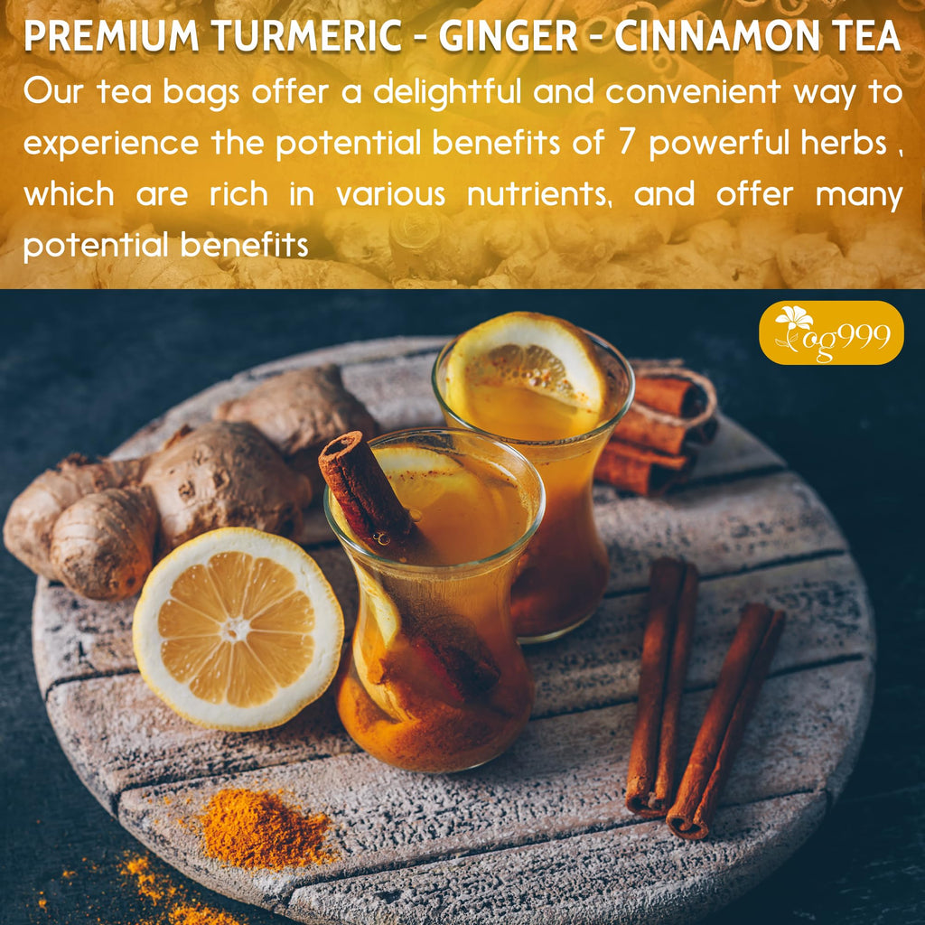 TOG999, 120 Bags Premium Turmeric Ginger Cinnamon Tea. Upgraded Version. Improve Digestion, Support Brain, Weight, Skin and Sleep. Eco-Conscious Tea Bags. No Sugar, No Caffeine, No Gluten, Vegan.