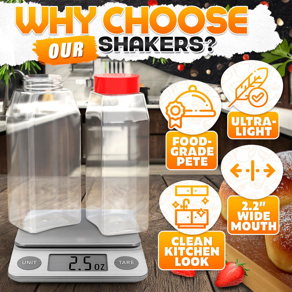 2 Pcs Large Seasoning Shaker – 32oz Storage Seasoning Containers – Large Spice Shakers with Holes and Lids Dual Shake, Clear Jars with Airtight Seal, Unique Shape for Loose Leaf Tea, Rubs, & Herbs