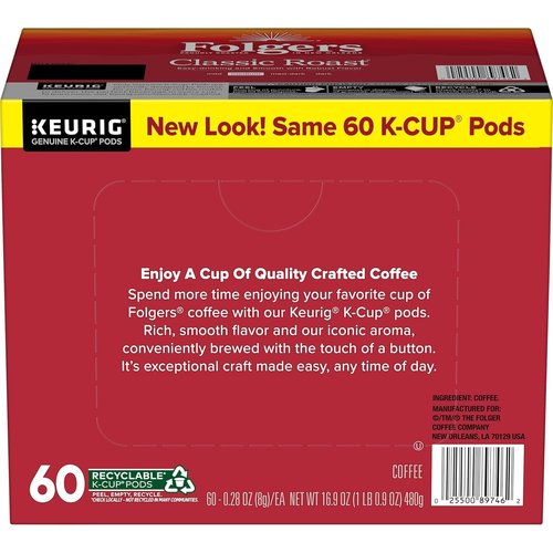 Folgers Classic Roast Coffee - Medium Roast Keurig K-Cup Pods | 10 Count Box (Pack of 6)