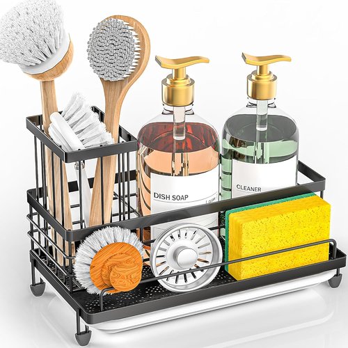 Cisily Kitchen Sink Caddy Organizer - Rustproof Non-Slip Sponge & Brush Holder | Large Capacity Storage Essentials