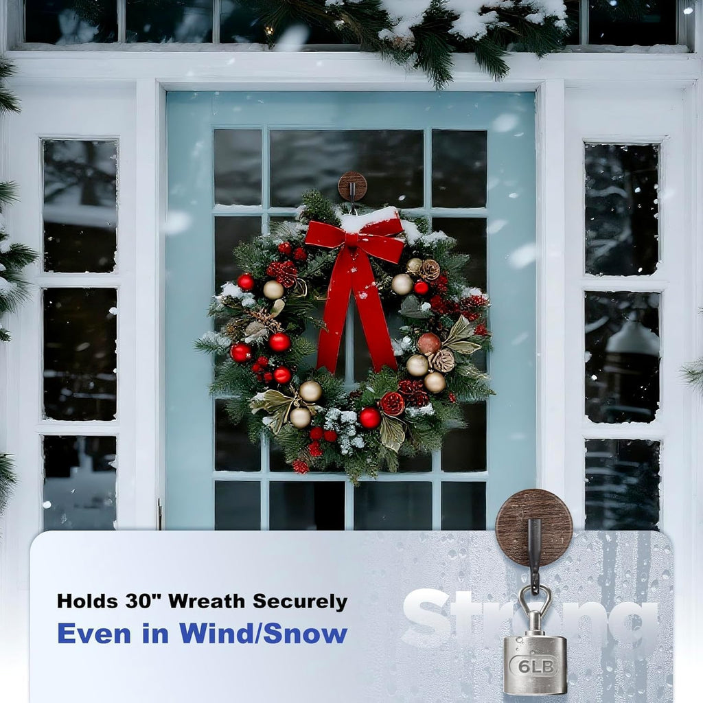 OUTXE Wreath Hanger - Upgraded Suction Cup Hook for Front Door & Glass Window | 4-Pack in Walnut