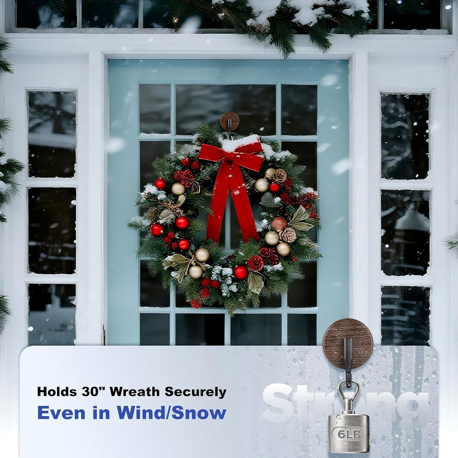 OUTXE Wreath Hanger - Upgraded Suction Cup Hook for Front Door & Glass Window | 4-Pack in Walnut