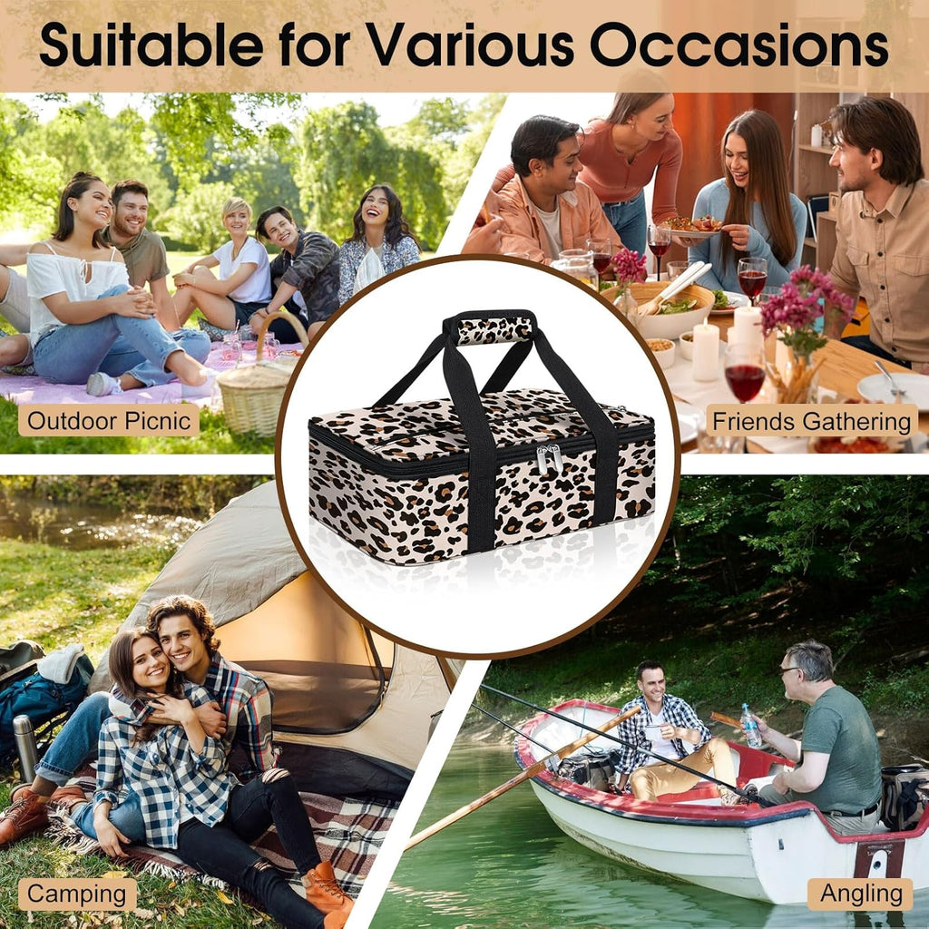 Skiennix Insulated Casserole Carrier - Portable Hot/Cold Food Tote for Potluck Parties | Fits 9" x 13" Dish - Leopard