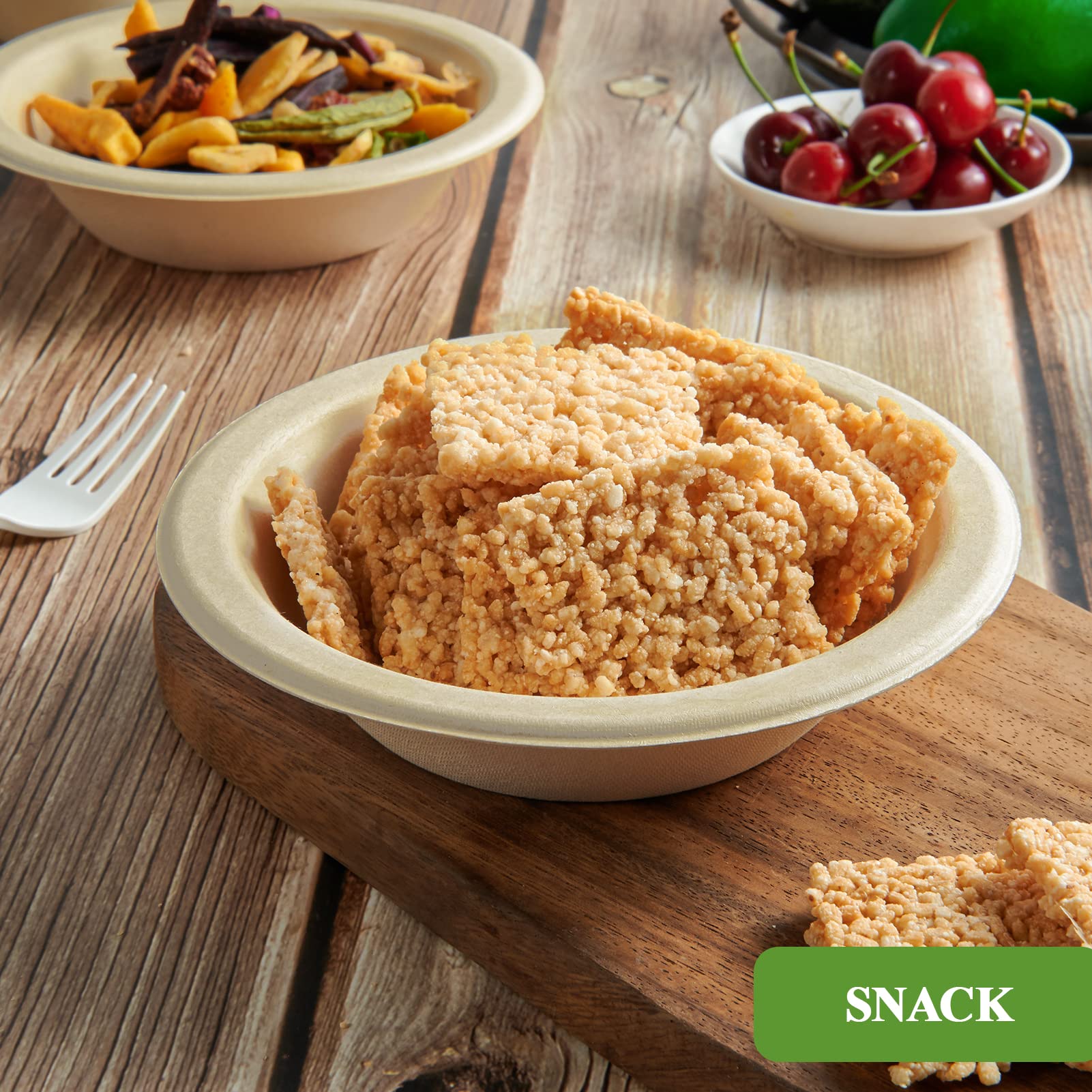 Vplus 500 Pack 12 OZ Paper Bowls Bulk, Disposable Compostable, Eco-friendly Bagasse, Heavy-duty Bowls Perfect for Milk Cereals, Snacks, Salads Nature
