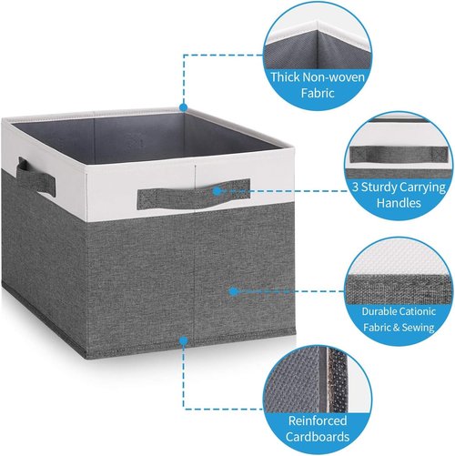 GhvyenntteS Large Fabric Storage Bins - Foldable 3-Pack with 3 Handles | 15x11x9.6 Inch Closet Organizers