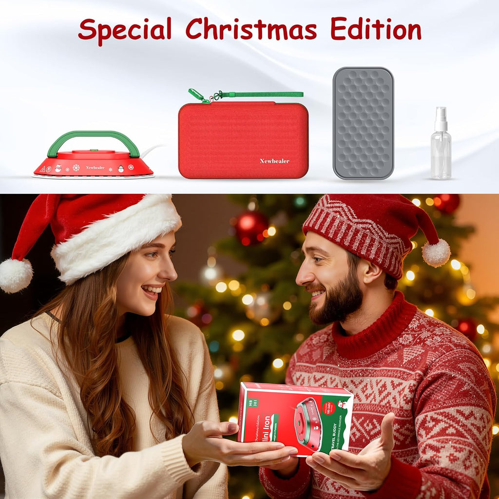 Newbealer Travel Iron - Mini Dry Iron for Clothes | Global Voltage 100-240V, 302℉, 300W, Lightweight Classic Red